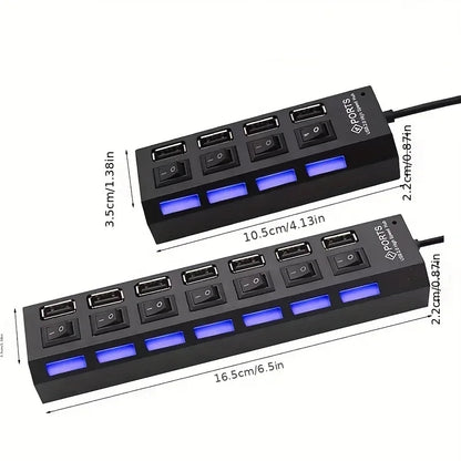 USB 2.0 4/7 Port Multi USB Hub Splitter with Switch