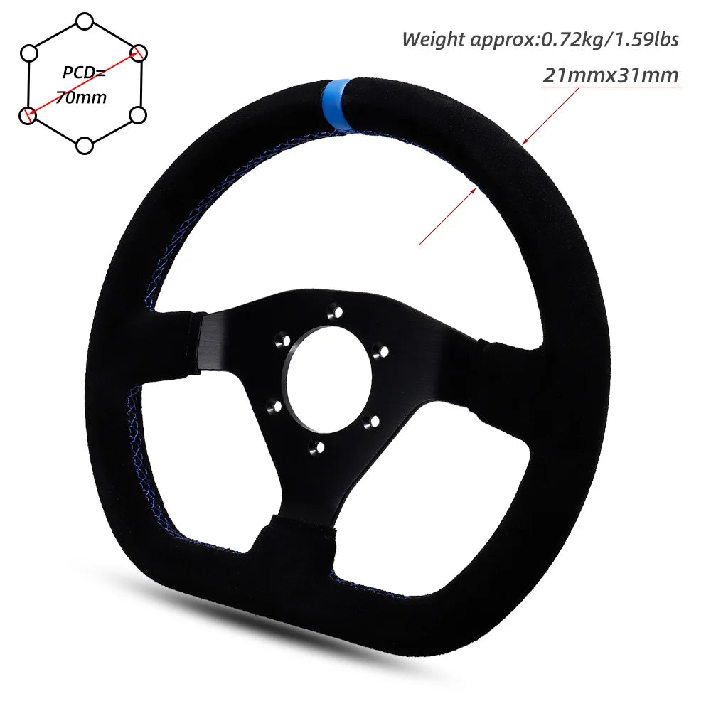 300mm Racing Steering Wheel Flat Suede Car Drift Pc Game Wheels Control Universal PCD-70mm