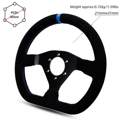 300mm Racing Steering Wheel Flat Suede Car Drift Pc Game Wheels Control Universal PCD-70mm