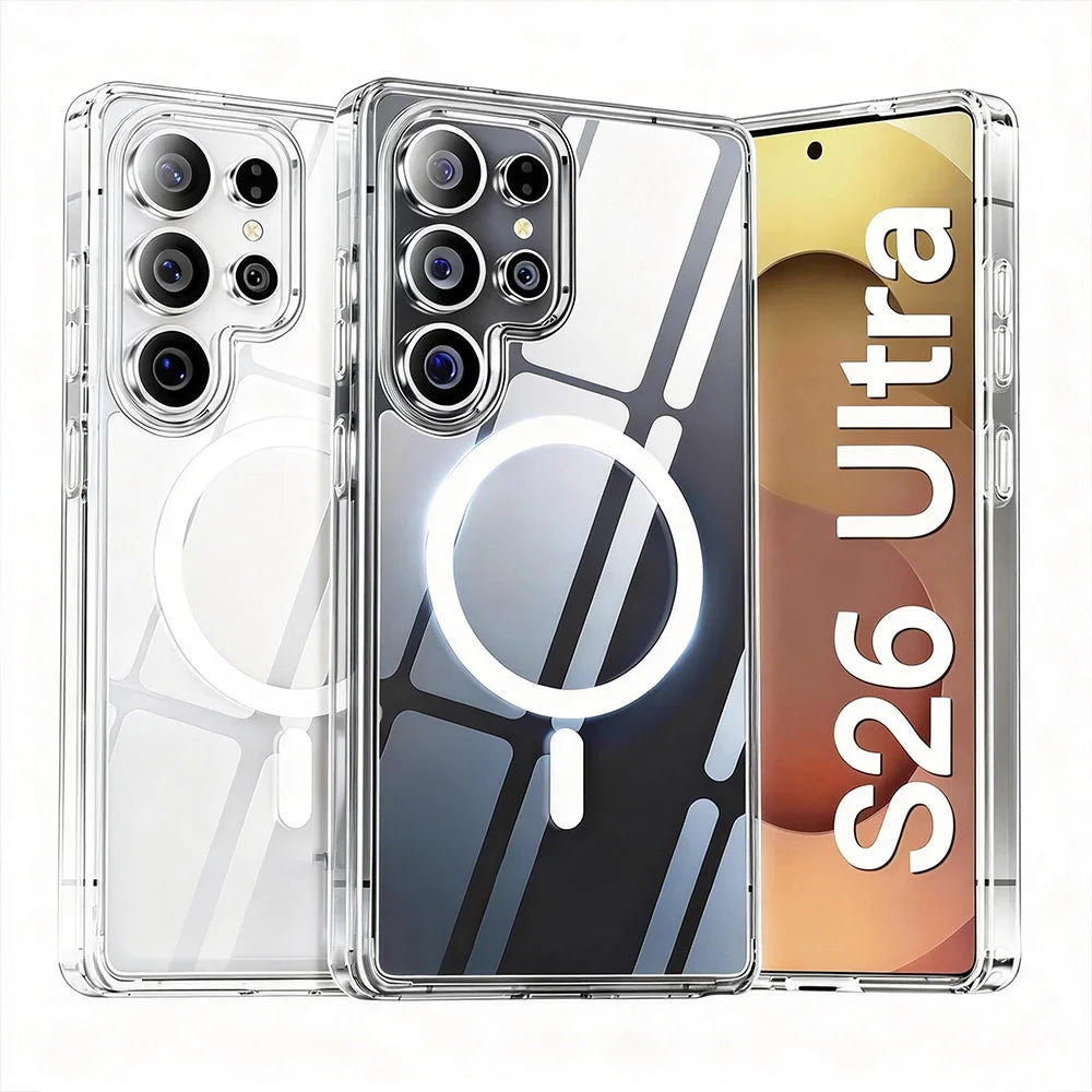 For Magsafe Phone Case For Samsung Galaxy S26 Ultra Case Samsung S26 S26+ S 26 Plus Magnetic Charging Acrylic Clear Cases Cover