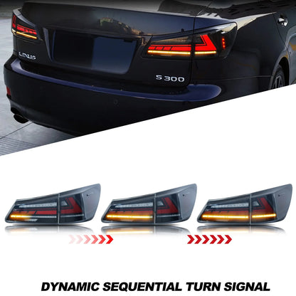 LED Tail Lights Assembly for Lexus IS250 IS350 ISF IS II 200d 220d 2006-2013 Sequential Blinker Black Rear Lamps Assembly