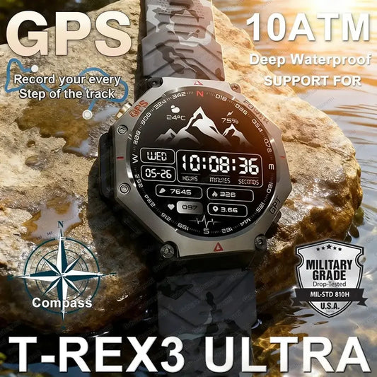 T-Rex 3 Ultra Military Grade GPS Smart Watch 10ATM Waterproof Compass Altimeter Barometric AMOLED Men HD Call Sports Smartwatch - Urbizia