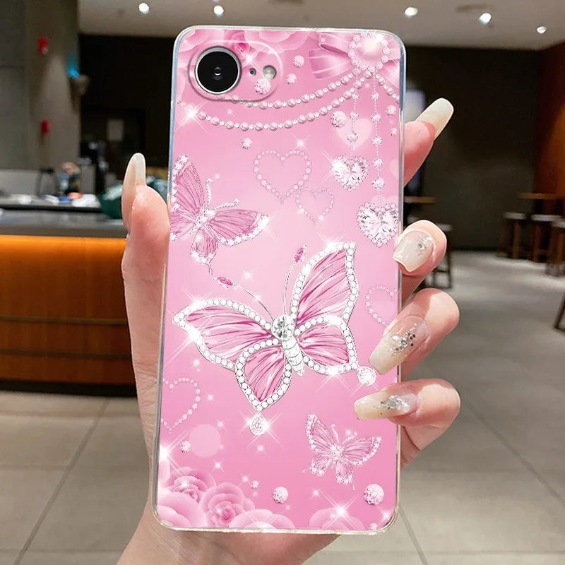 For iPhone 16e Case Clear Luxury Fashion Butterfly Flowers Soft TPU Silicone Jelly Back Cover for Apple iPhone 16e Phone Case