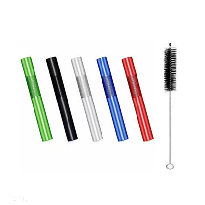 Metal Smoking Tube 5pcs Aluminum Alloy Straws with Cleaning Brush
