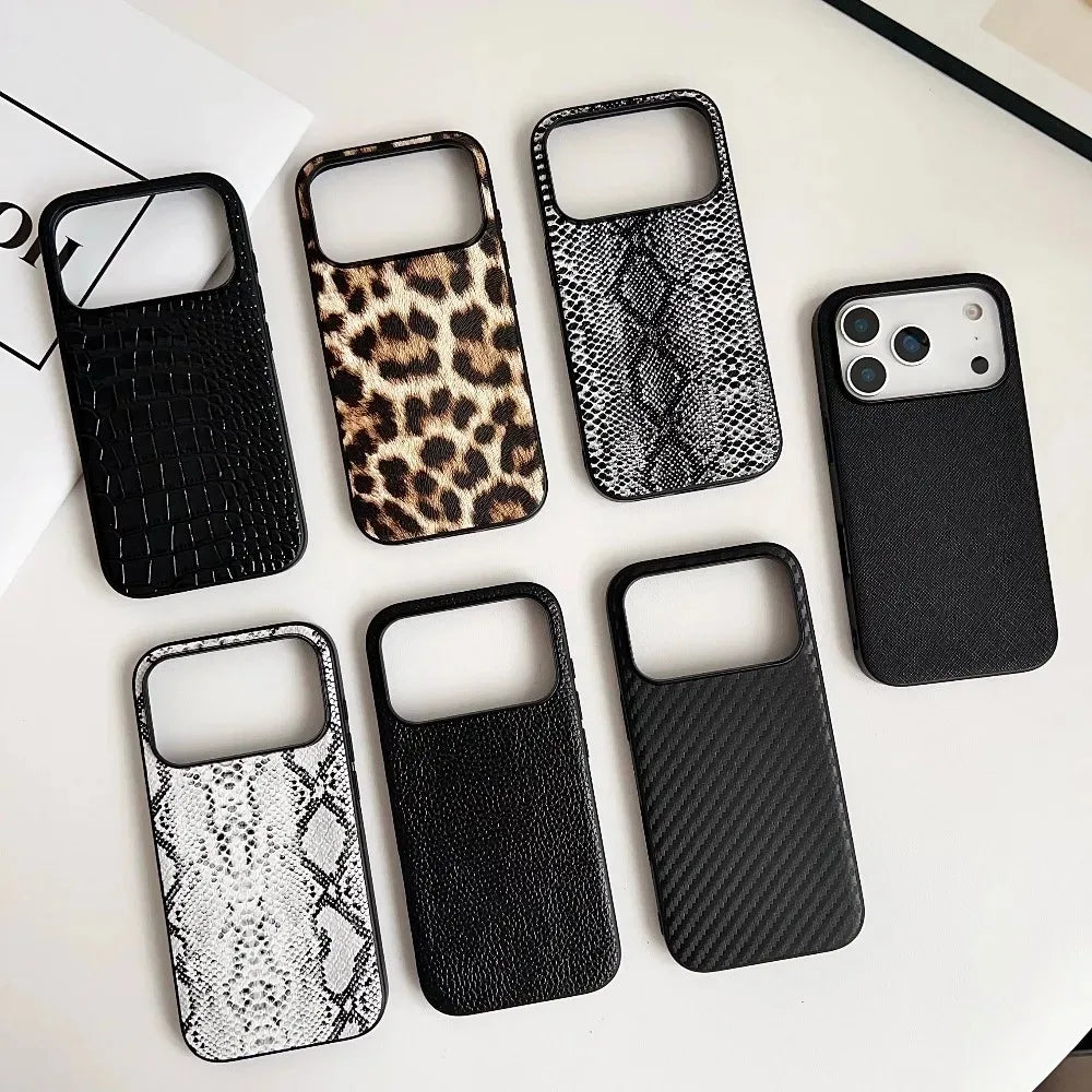 Snake Lichi Pattern Leopard Print PU Leather Case For iPhone18 17 Air 16 15 14 Plus Pro Max Shockproof Rugged Protect Back Cover