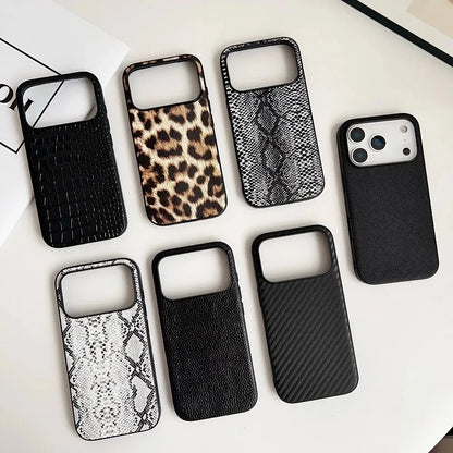 Snake Lichi Pattern Leopard Print PU Leather Case For iPhone18 17 Air 16 15 14 Plus Pro Max Shockproof Rugged Protect Back Cover