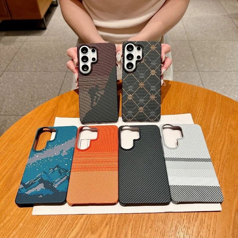 Half Frame Carbon Fiber Kevlar Magnetic for Magsafe Case for Samsung S26 S25 S24 S23 S22 Ultra Plus A16 A17 A55 A56 A57 Cover