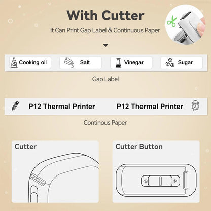 Portable Mini Printer Marklife P12 Thermal Printer Adhesive Sticker Labeling Machine P12 Label Maker or 1PK Continues Label Tape