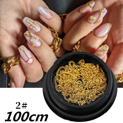 100/50cm Long Luxury Crystal Chain Nail Charms 1.5/2mm Shinying Clear/AB Diamond Nail Art Metal Steel French Manicure Crystal