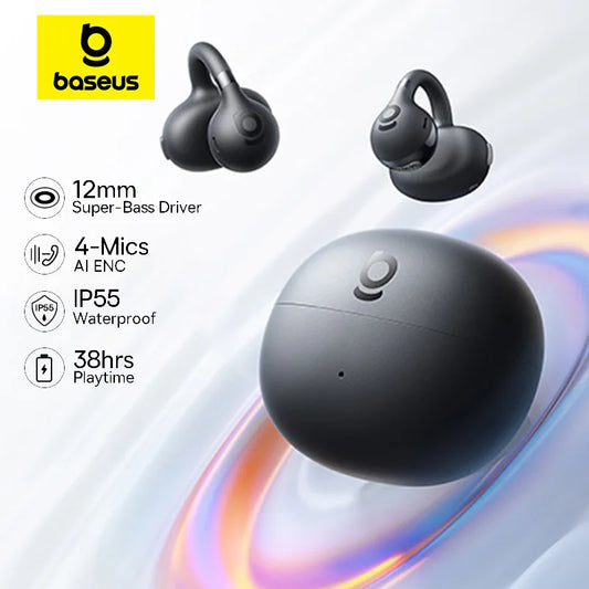 Baseus BC1 Open-Ear Clip Earbuds – Bluetooth 6.0, 4-Mic, IP55
