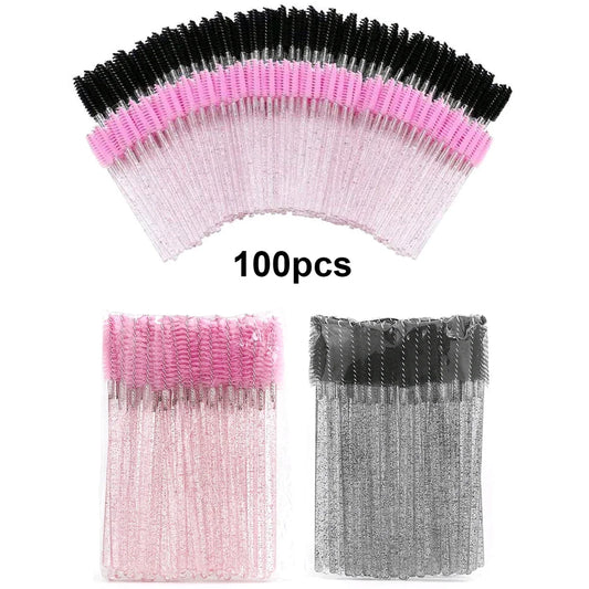 100pcs Disposable Eyelash Brushes – Spoolies & Mascara Wands