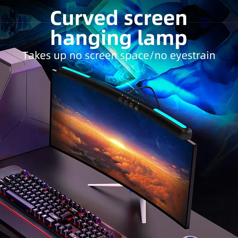 USB Stepless Dimming Screen Hanging Lights Curved Screen Monitor Light Bar RGB Background Atmosphere Desk Lamp Monitor Light Bar - Urbizia