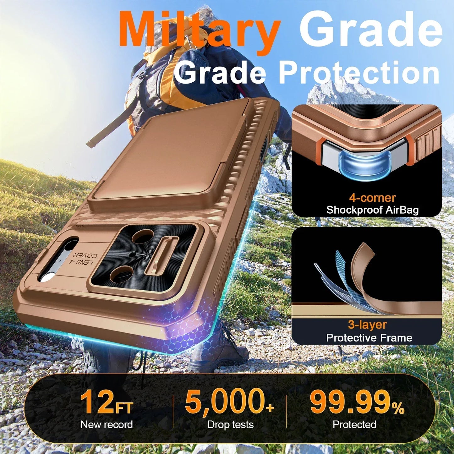 （Defective products, can be reordered）With Card Holder Sliding Camera Cover For 17 Pro Max Phone Case,PC+TPU Wallet Case