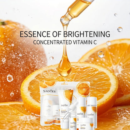 Mini Travel Size 5Pcs Vitamin C Skincare Set Brightening Hydrating Facial Care Kit : Cleanser Toner Serum Lotion Face Cream