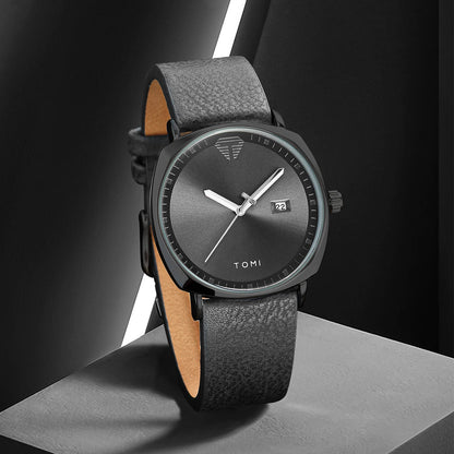 TOMI Men's Watch Minimalist Fashion Sports Watch Calendar Leather Casual Quartz Watch