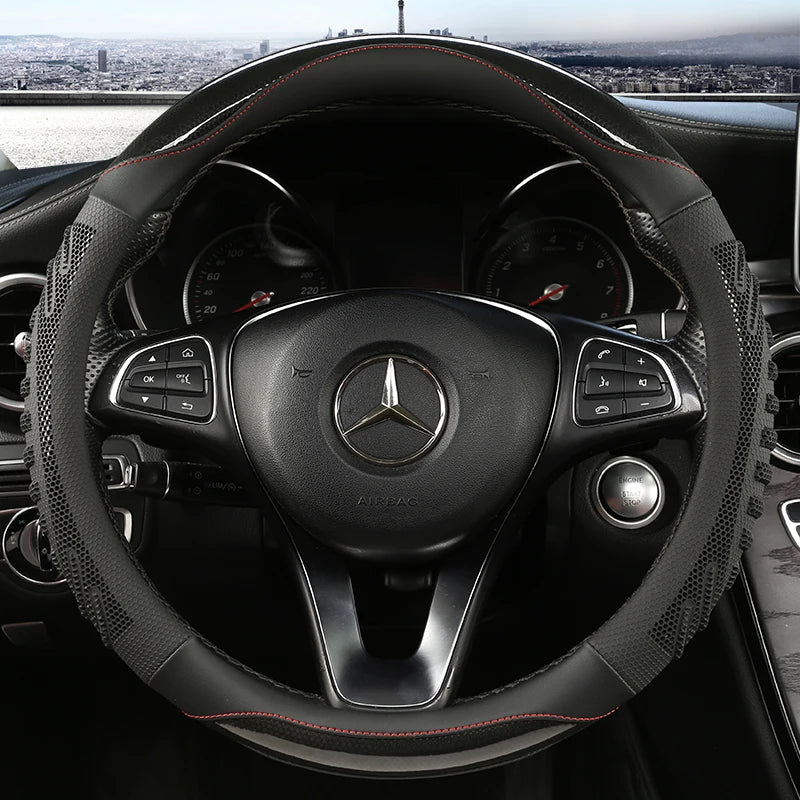 Three-dimensional Honeycomb Steering Wheel Cover  Durable Leather Cover with Anti-slip Linning Universal 14.5-15in
