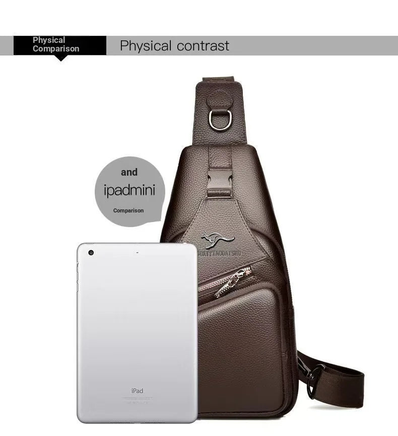 Minimalist Men's Sling Chest Bag, Pu Leather Small Crossbody Bag Ultra-Light Daypack Black/Brown Travel Chest Pack for Men