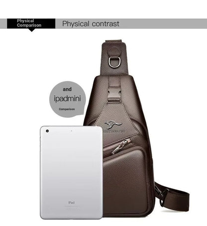 Minimalist Men's Sling Chest Bag, Pu Leather Small Crossbody Bag Ultra-Light Daypack Black/Brown Travel Chest Pack for Men