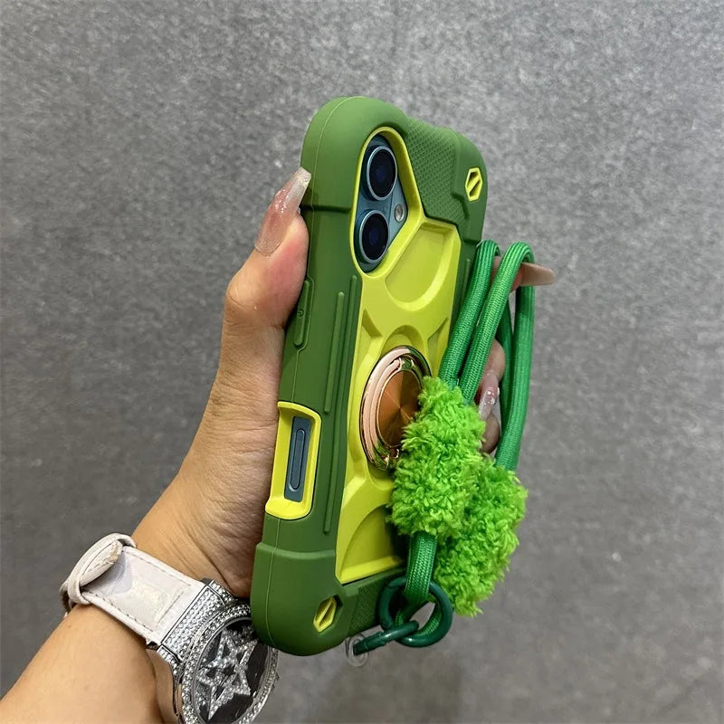 Luxury 3-in-1 Ring Stand Heavy Duty Protective Case For iPhone 17 16 15 14 13 Pro Max Shockproof and Drop-Resistant with Lanyard
