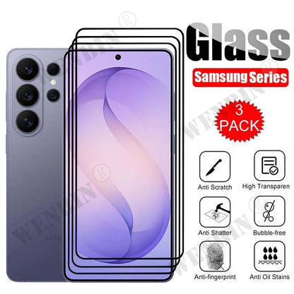 3Pcs Tempered Glass For Samsung S26 Ultra Edge Plus Screen Protector On Galaxy S25 S24 Ultra A57 A37 A17 Protective Cover Glass