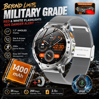2026 New Military Outdoor Smart Watch Men 10ATM Waterproof Diving Heart Rate Monitor LED Flashlight Bluetooth Call Fitness Watch