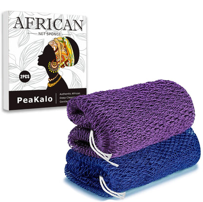 PeaKalo Authentic African Net Sponge-2Pcs Exfoliating Bath Shower Loofah Sponge, Gentle Back Scrubber for All Skin Types,Durable