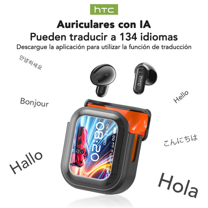 HTC NE20 AI Translator Earbuds Portable Lanyard Long Battery Wireless Headphone Smart Touch LED Screen Bluetooth Earphones