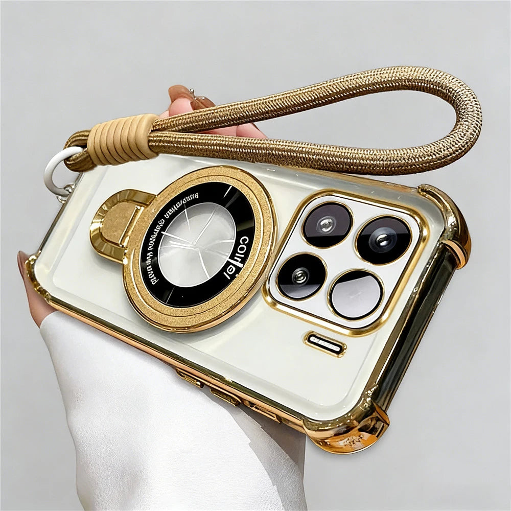 Rope Lanyard Strap Stand Phone Case For Samsung S26 S25 S24 S23 S22 S21 Plus FE Ultra Edge Transparent Shockproof Silicone Cover