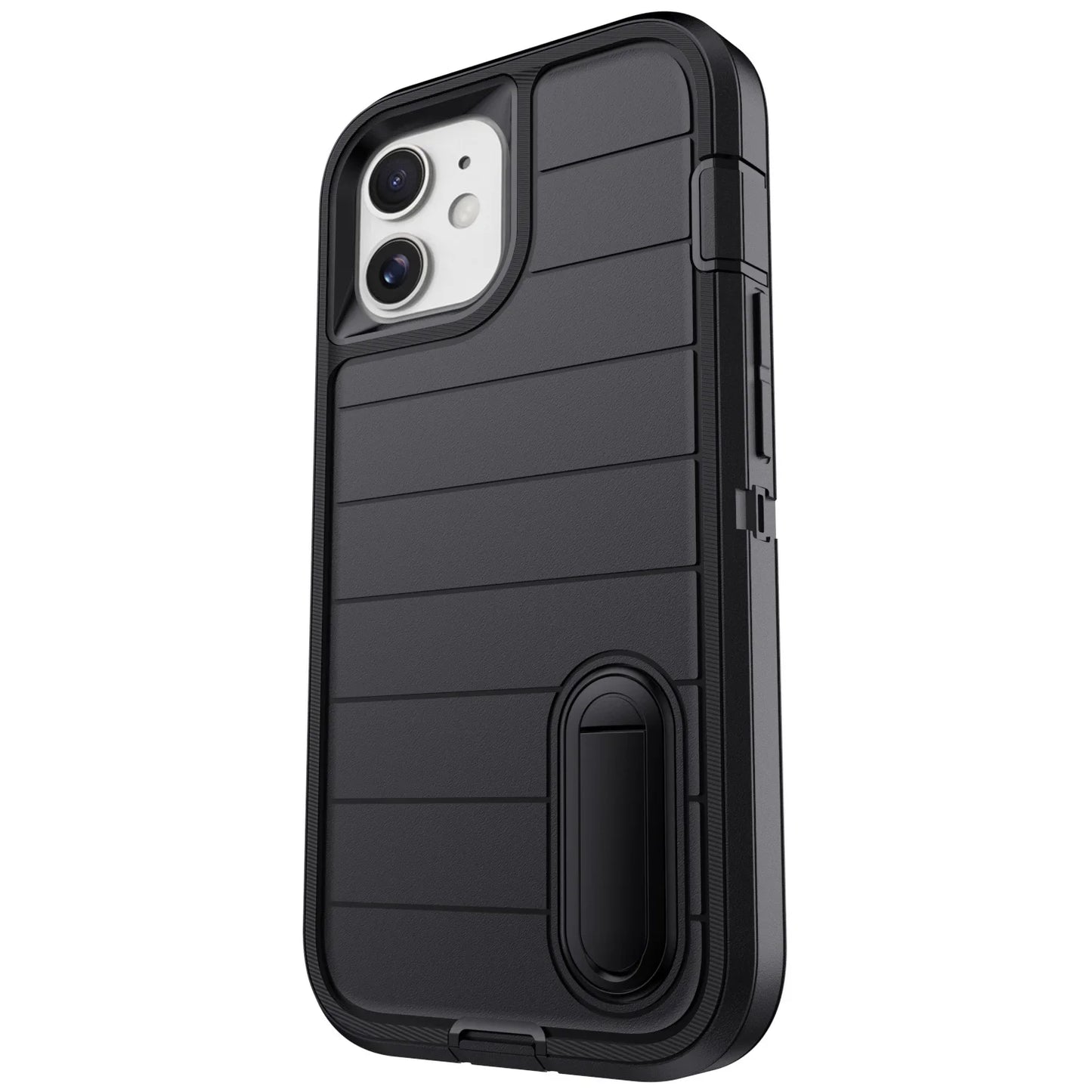 For iPhone 11 12 13 14 15 16 Plus Pro Max Case Heavy Duty Shockproof Hybrid Rugged Kickstand Cover Black