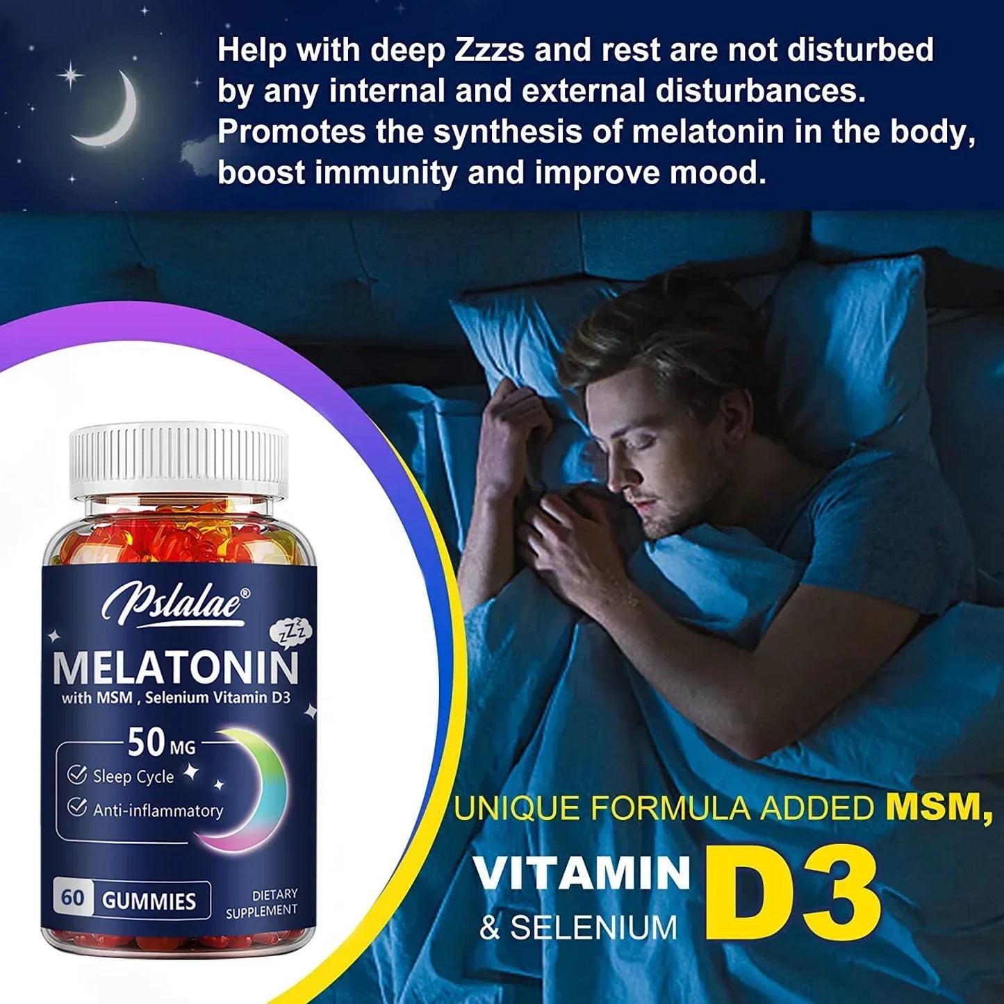 Melatonin Gummies - Sleep Aid, Improve Sleep Quality and Support Deep Sleep - 60 Gummies - Urbizia