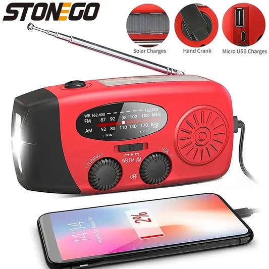 STONEGO Multifunctional FM Radio Outdoor Emergency Hand-crank Generator Solar Mobile Phone Charging Lighting Table Lamp - Urbizia