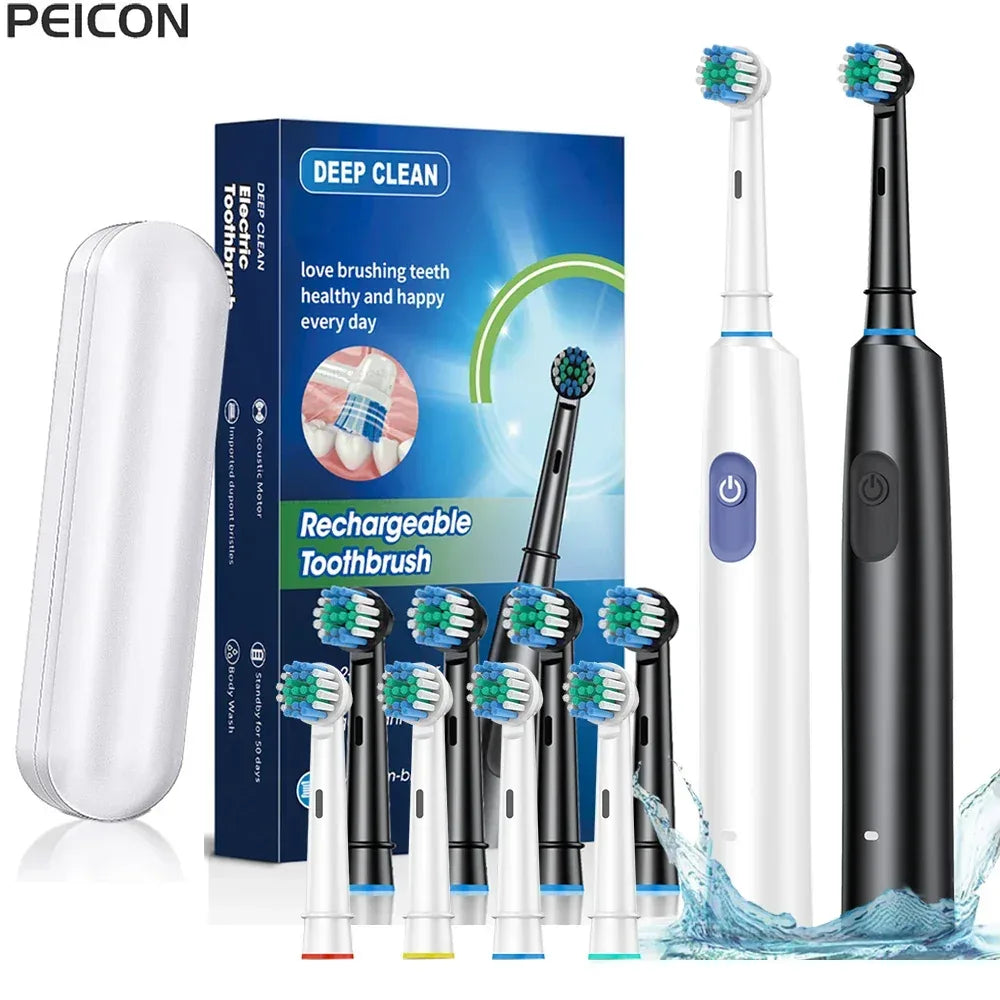 Electric Toothbrush Rotary Rechargeable Electric Toothbrush for Adults Rotating Electric Toothbrushes with 8 Soft Brush Heads - Urbizia