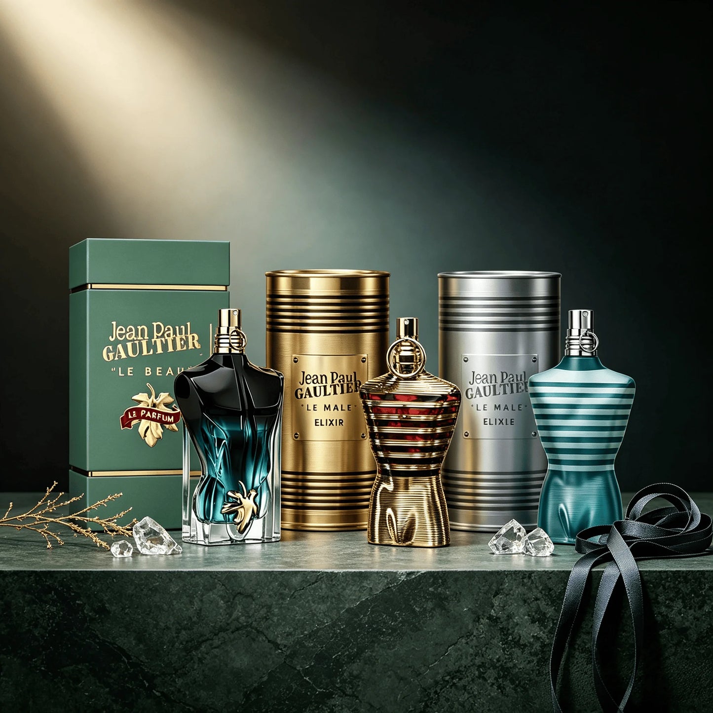 Jean Paul Gaultier 4 Styles Men Perfume Collection Set Le Male Le Parfum Le Beau Le Parfum Original Le Male Eau De Parfum Natural Spray Long Lasting Woody Scent Iconic Torso Shaped Bottle Luxury Metal Cylindrical Gift Can for