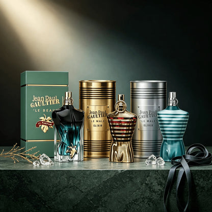 Jean Paul Gaultier 4 Styles Men Perfume Collection Set Le Male Le Parfum Le Beau Le Parfum Original Le Male Eau De Parfum Natural Spray Long Lasting Woody Scent Iconic Torso Shaped Bottle Luxury Metal Cylindrical Gift Can for