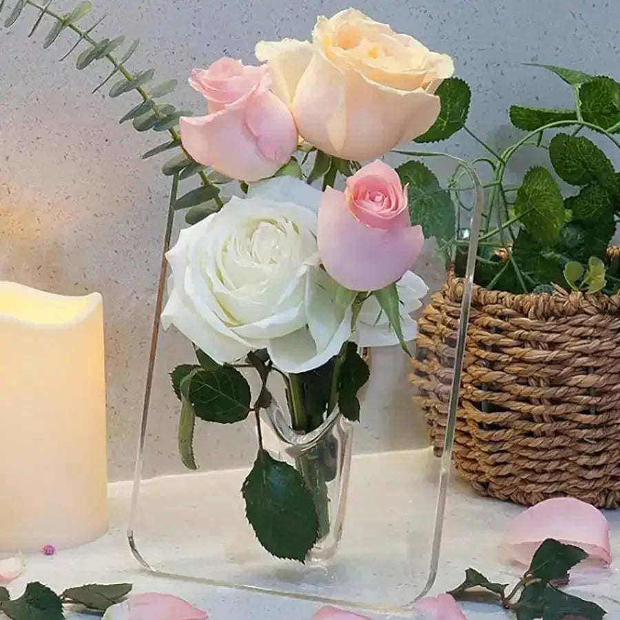 Frame Flower Vase - Clear Acrylic Vase for Flowers, Modern Art Vases for Home Decor, Decorative Vases for Desktops Bookshelf - Urbizia