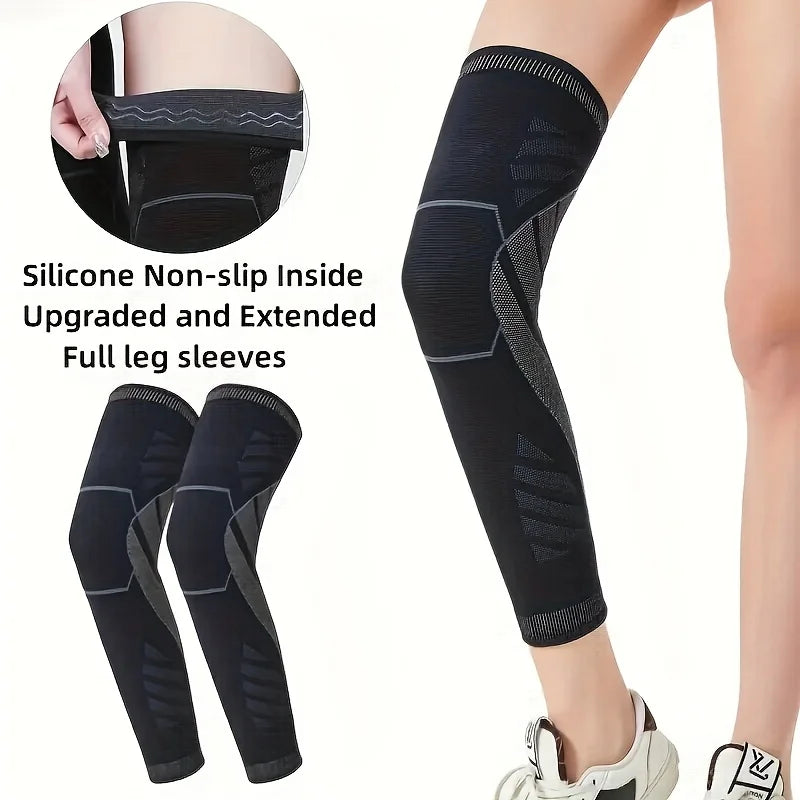 1Pcs Compression Leg & Knee Braces with Non-Slip, Extended Full-Length Knee Sleeves for Running, Basketball, Cycling