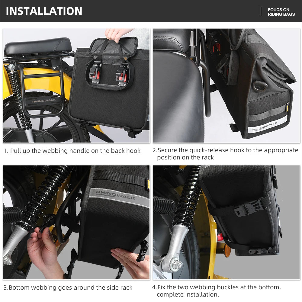 Rhinowalk Motorcycle Side Bag 13L Waterproof Quick Release Motor Saddlebag With Inner Support Board Tail Rack Storage Luggage