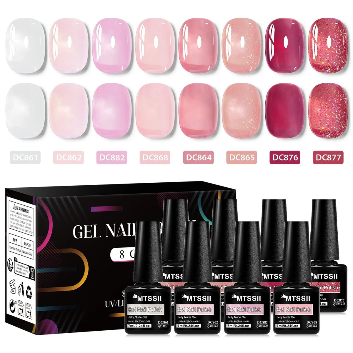 8PCS 7ml Jelly Nude Gel Nail Polish Kit with Gift Box Light Pink Translucent White Shimmer Glitter Soak Off UV LED Gel Varnish