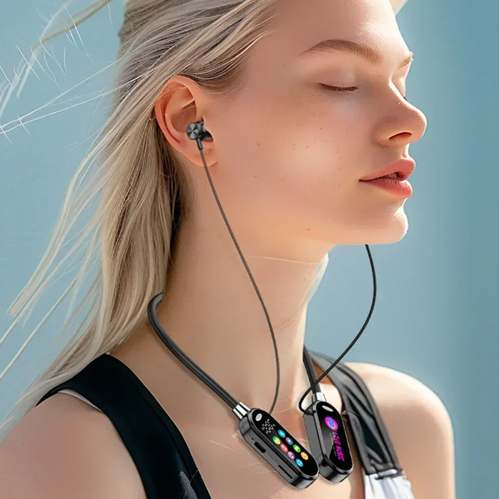 Color Screen Bluetooth 5.4 Earphones Neckband Headphones Wireless Headsets Noise Reduction Earbuds for Live Earphone Monitor - Urbizia