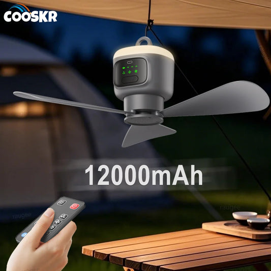 Rechargeable Portable Camping Fan with LED Light & Remote