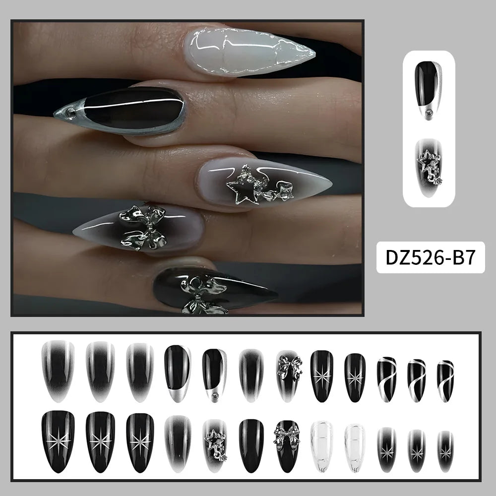 Black Cool Fake Nails – Halloween Bat Press on Nails