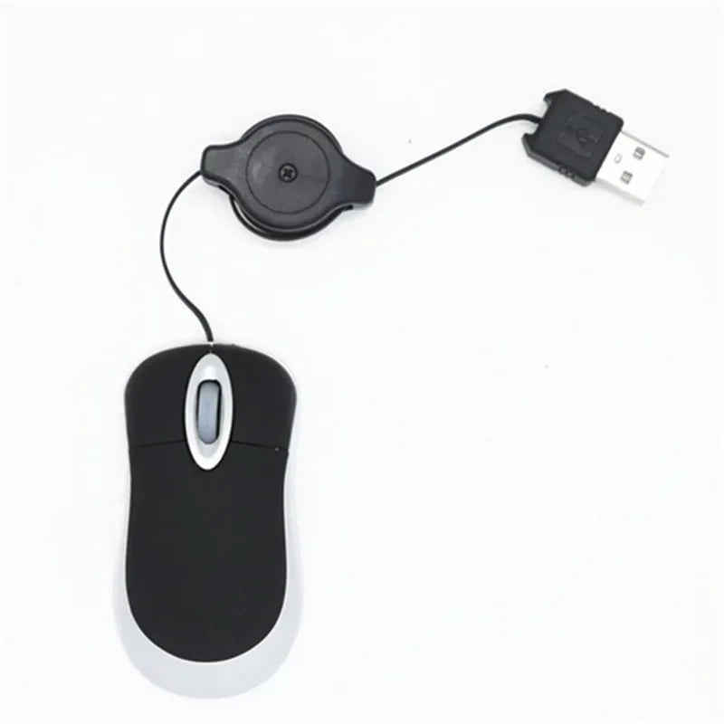Mini Portable Wired Retractable Mouse Computer Mause Small Hand USB Optical 1000 DPI Office Mice for PC Laptop Notebook for Kids
