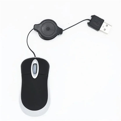Mini Portable Wired Retractable Mouse Computer Mause Small Hand USB Optical 1000 DPI Office Mice for PC Laptop Notebook for Kids