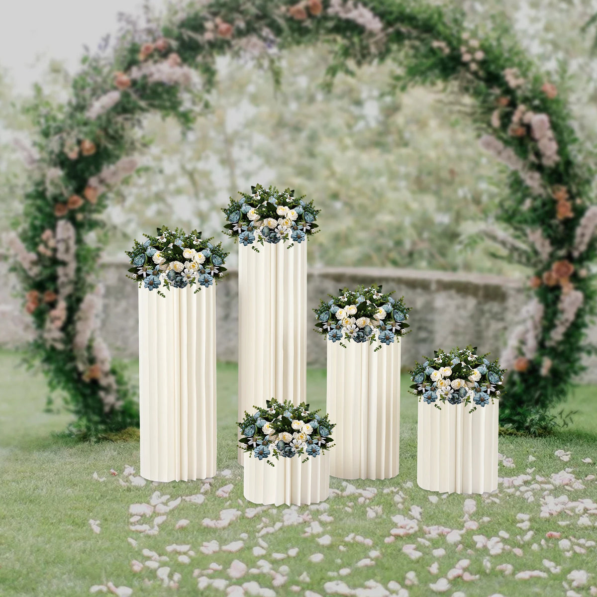 5PCS Wedding Party Flower Stand Cylinder Foldable Cardboard Centerpiece Dessert Table Columns Display Stand 20cm-100cm