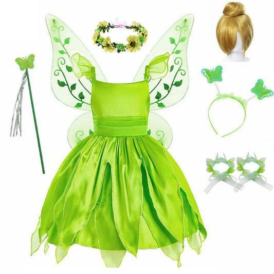 Girls Flower Fairy Dress – Kids Princess Costume with Wings, Halloween & Party Tinkerbell Dress