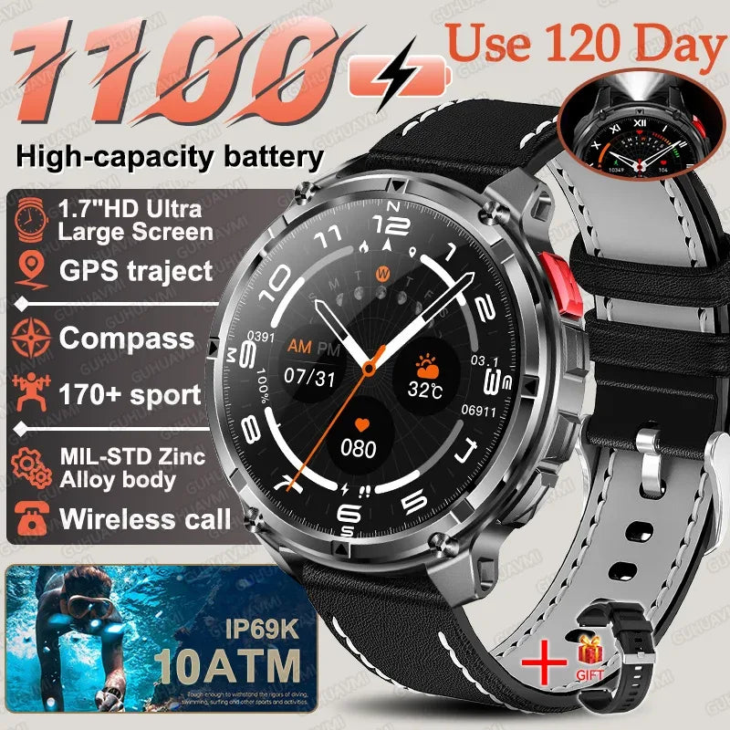 2026 New 1100mAh Big Battery Smart Watch Men Outdoor GPS Path Compass 10ATM Waterproof Bluetooth Call AMOLED HD Sport Smartwatch - Urbizia