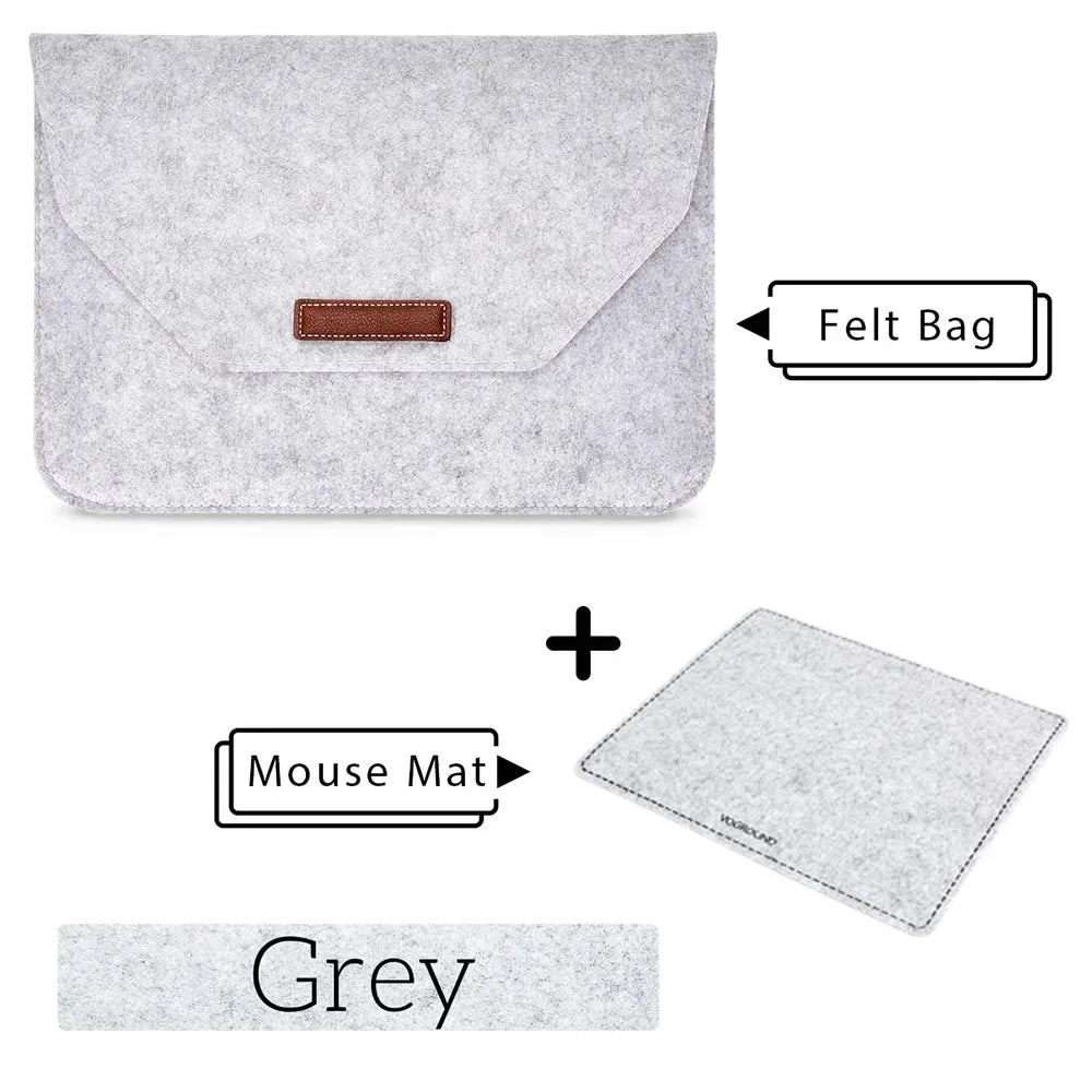 Premium Wool Felt Laptop Sleeve Bag with Mousepad