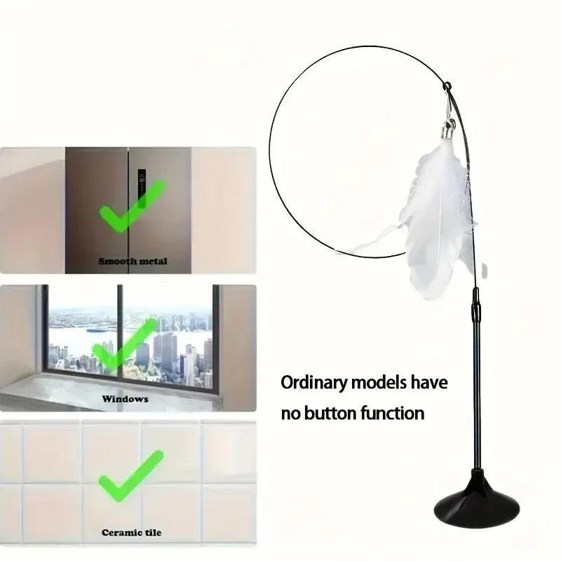 Cat Teaser Toy - Interactive Bell & Feather Wand - Long Suction Cup Pole for Exciting Playtime Adventures - Ultimate Cat Toy - Urbizia
