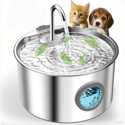 Stainless Steel Cat Water Fountain, 108oz Pet Fountain Dispenser Automatic for Inside Dog Cats Drinking Replaceable Filters