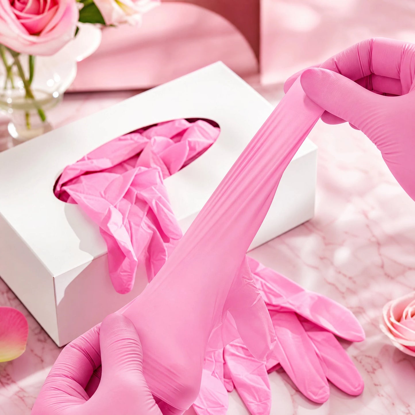Simple Pink Nitrile Gloves 100Pcs, Daily Protection Must-Have, for Cooking Cleaning, Hypoallergenic